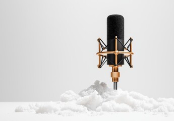 Black and Gold Condenser Microphone in Salt on White Background