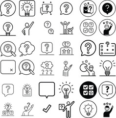 Question Icons Set – Editable Stroke Vector Illustration