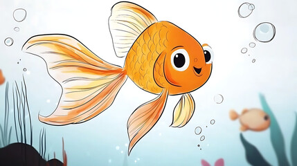 Naklejka premium A cartoon fish with a smile on its face is swimming in a body of water. AI Generated