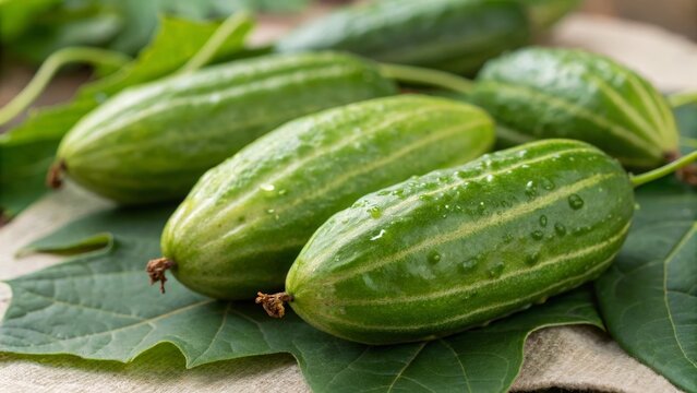 Pointed Gourd Vegetables on Leaves