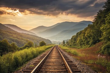 Fototapeta premium Railroad Tracks Through Mountain Landscape