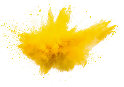 explosion of dry yellow paints on a transparent background. cloud and paint particles. Holi paint

