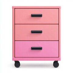 Modern Pink Drawer Cabinet with Three Handles and Rolling Wheels