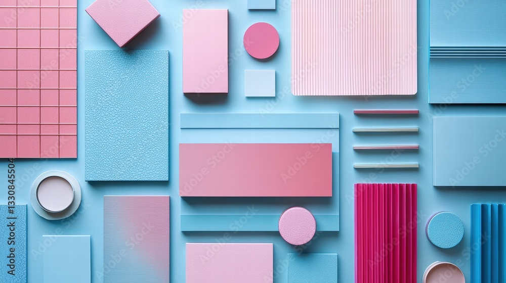 Poster Wall displaying an array of different colored shapes in a contemporary artistic and modern setting