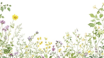Colorful wildflowers border on white background