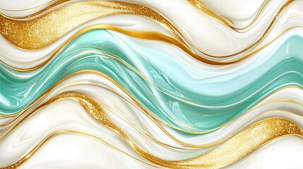 Obraz premium Elegant Abstract Waves in Soft Aqua, White, and Gold for Modern Design Projects