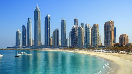 Obraz premium Dubai Marina skyline, beach, clear day