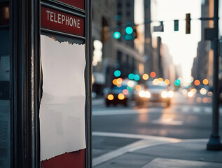 Blank Landscape Pamphlet Mockup – Retro Telephone Booth & Urban Background

