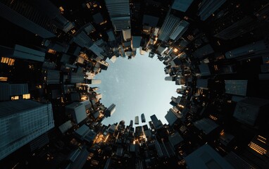 Low Angle View Of City Buildings At Night