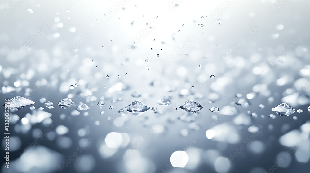 Poster sparkling water droplets create a serene, blurred background with a soft, light-filled atmosphere.