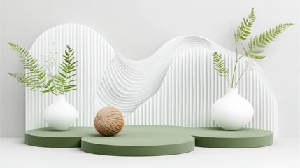 Modern Minimalist Still Life with Nature Elements and Geometric Forms in Soft Color Palette