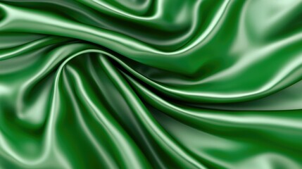 Obraz premium Elegant Green Satin Fabric Texture with Soft Drapes and Waves for Background or Design Use