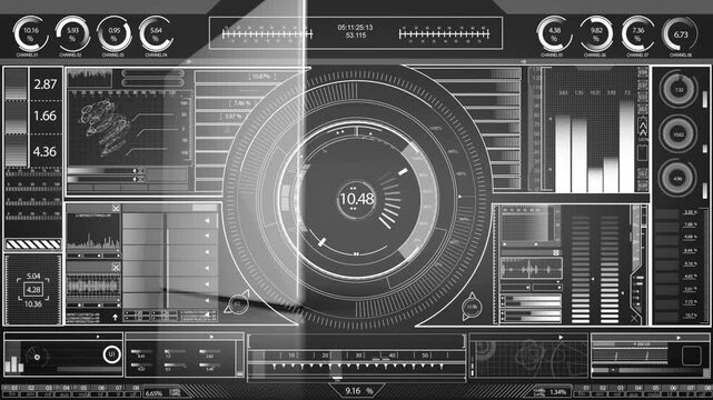 Steampunk gears and cogs animation over futuristic control panel interface