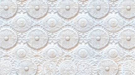 Elegant White Decorative Wall Panel with Floral Motif and Circular Patterns in Soft Texture