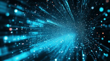 Abstract data visualization showing luminous particles and glowing lines