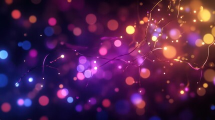 Fototapeta premium Vividly Radiant String Lights Cascading in a Spectrum of Colors Against a Deep Black Backdrop Creating a Mesmerizing Ambient Glow