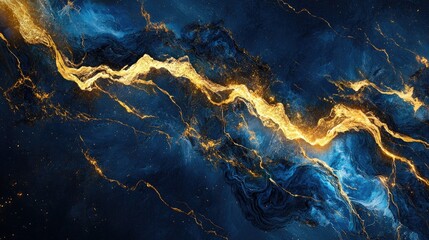 Stunning Abstract Blue and Gold Background with Fluid Patterns and Textures for Creative Projects