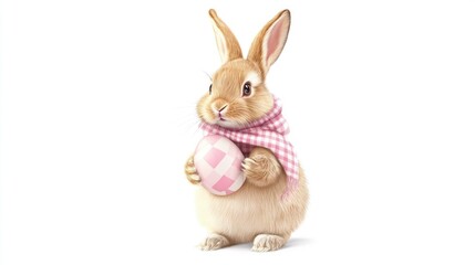 Obraz premium Happy easter bunny with pink egg festive celebration cute rabbit