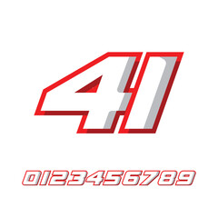 racing number 41 with racing effect, for racing, racing, sports in red and white on white background