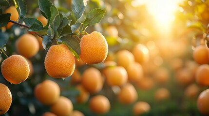 Pears on the tree in the orchard. Selective focus