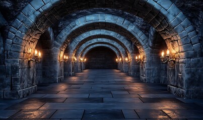 Mysterious Stone Passageway With Candlelight