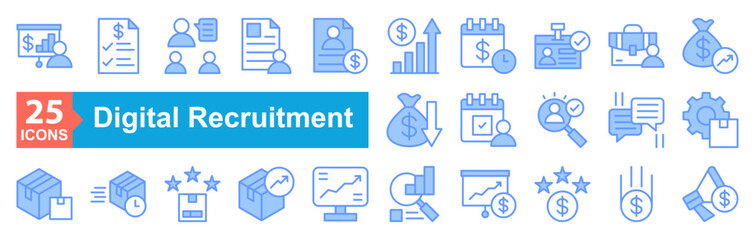 Digital Recruitment Icon Sheet Meeting , Approval, Conference, Curriculum, Resume, Chart, Schedule, Id Card, Portfolio, Advantage, Cost, Appointment, Recruitment, Interview, Management, Productivity