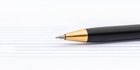 Government Report Forecast Concepts. Close-up of a sleek pen on lined paper background.
