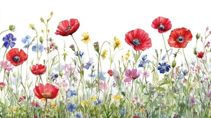 Fototapeta premium Watercolor Meadow Flowers Border (1)