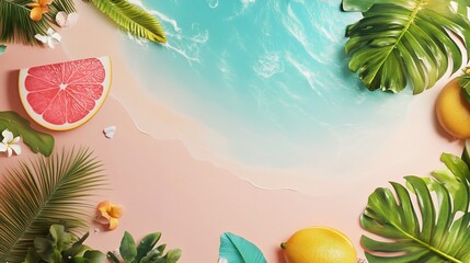 Naklejka premium Tropical paradise with citrus fruits and lush greenery for summer vibes