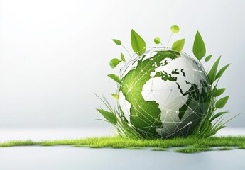 Green Earth Globe Surrounded by Lush Foliage and Grass