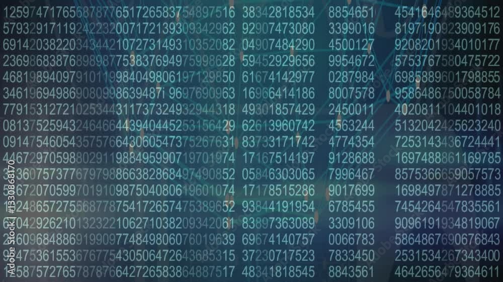 Aufkleber animation of numerical data and binary code flowing over abstract digital background
