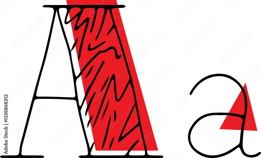 Fototapete capital letter a and lowercase letter hand drawn in black with shaded capital letter with red fills 