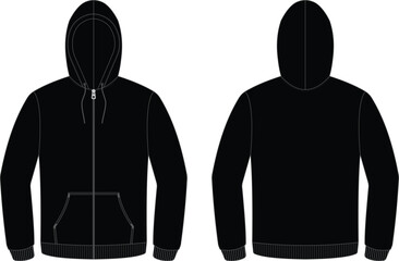Black Zip-Up Hoodie Mockup Front and Back View