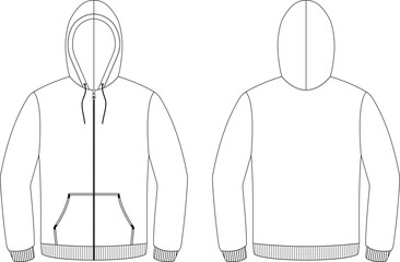 Vector Zip-Up Hoodie Mockup &ndash; Front and Back View, Kangaroo Pocket, Drawstring Hood