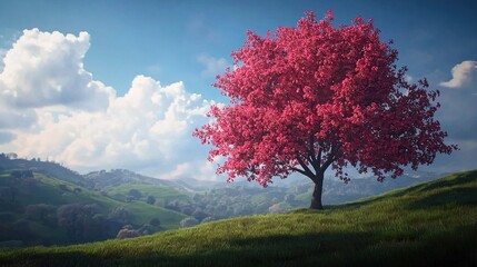 Summer valley blooming pink tree serene landscape nature photography vibrant environment scenic viewpoint