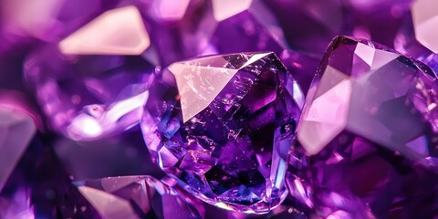 Fototapeta premium A close-up of a faceted amethyst gemstone reflecting elegant shades of purple