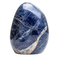 A Polished Sodalite and Quartz Stone with White Vein Isolated on Transparent Background