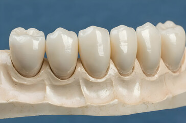 Detailed Close-Up of Artificial Dental Teeth Model Displaying Natural White Color and Shape on Laboratory Background for Dentistry and Dental Education