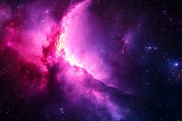 Fototapeta premium Space landscape fantasy illustration of nebulas and stars on vast skies, purple, pink and blue theme endless space