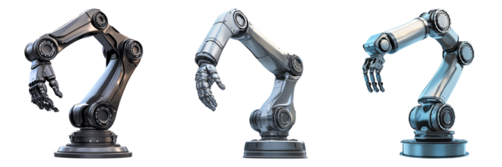 Robotic arms with metallic finish, showcasing industrial machinery