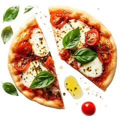 Margherita Pizza with Cheese Tomato and Basil Isolated on Transparent Background