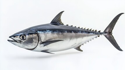 Naklejka premium Side-angle view of a bluefin tuna on a pure white background