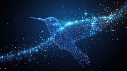 Abstract hummingbird in flight, digital art, cosmic background