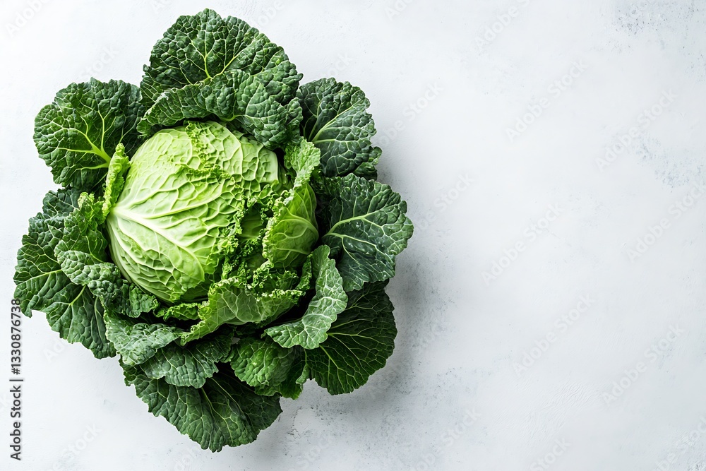 Aufkleber fresh green cabbage surrounded by crisp leaves on light background for healthy recipes : generative 