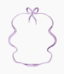 Wedding ribbon frame, watercolor purple border, anniversary celebration design element. Invitation whimsical wavy decoration, feminine doodle print. Elegant ribbon frame