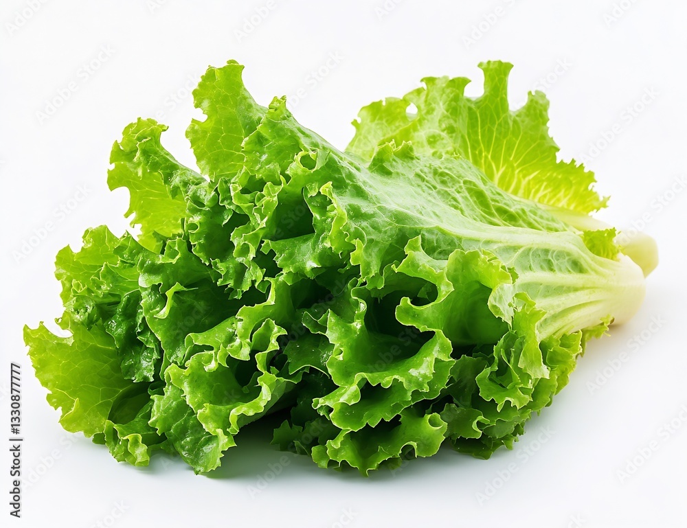 Poster fresh green lettuce leaves with a crisp texture isolated on a white background for healthy eating : 