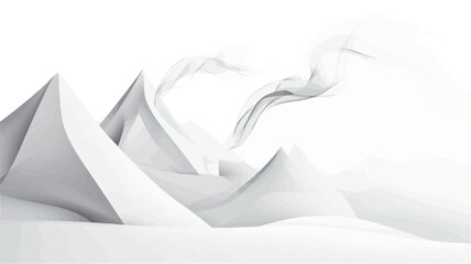 The image is a monochrome grayscale photograph featuring abstract forms resembling folded fabric or paper.  These forms are predominantly white and gray, creating a sense of depth and