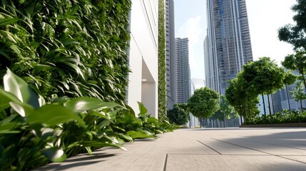 Lush Greenery and Modern Skyscrapers in a City Setting