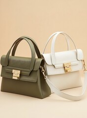 Fashionable green and white handbags with structured design perfect for any occasion : Generative AI
