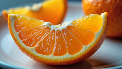 Slices of juicy orange on a white plate